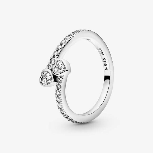 Pandora Two Sparkling Hearts Ring - Picture 1 of 4